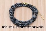 GMN7222 4mm faceted round tiny snowflake obsidian beaded necklace jewelry