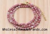 GMN7225 4mm faceted round tiny pink wooden jasper beaded necklace jewelry