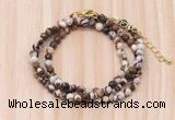 GMN7228 4mm faceted round tiny brown zebra jasper beaded necklace jewelry