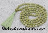 GMN723 Hand-knotted 8mm, 10mm China jade 108 beads mala necklaces with tassel