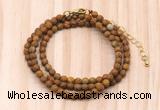 GMN7231 4mm faceted round tiny wooden jasper beaded necklace jewelry