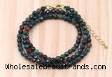 GMN7236 4mm faceted round tiny Indian bloodstone beaded necklace jewelry