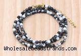 GMN7241 4mm faceted round tiny black & white jasper beaded necklace jewelry