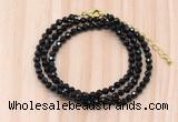 GMN7246 4mm faceted round tiny black tourmaline beaded necklace jewelry