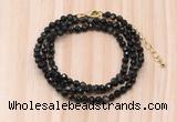 GMN7248 4mm faceted round tiny golden obsidian beaded necklace jewelry