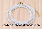 GMN7251 4mm faceted round tiny white moonstone beaded necklace jewelry