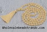 GMN726 Hand-knotted 8mm, 10mm honey jade 108 beads mala necklaces with tassel