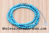 GMN7263 4mm faceted round turquoise beaded necklace jewelry