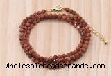 GMN7265 4mm faceted round goldstone beaded necklace jewelry