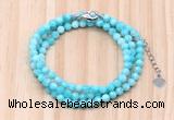 GMN7269 4mm faceted round amazonite beaded necklace jewelry