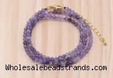 GMN7272 4mm faceted round amethyst beaded necklace jewelry