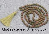 GMN728 Hand-knotted 8mm, 10mm unakite 108 beads mala necklaces with tassel