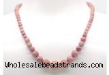 GMN7301 pink wooden jasper graduated beaded necklace & bracelet set