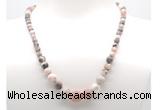 GMN7306 pink zebra jasper graduated beaded necklace & bracelet set