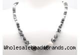 GMN7307 black & white jasper graduated beaded necklace & bracelet set