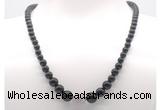 GMN7335 black obsidian graduated beaded necklace & bracelet set