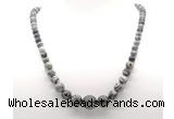 GMN7347 black water jasper graduated beaded necklace & bracelet set