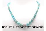 GMN7349 blue sea sediment jasper graduated beaded necklace & bracelet set