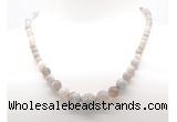 GMN7354 grey banded agate graduated beaded necklace & bracelet set