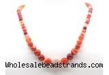 GMN7356 red banded agate graduated beaded necklace & bracelet set