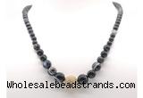 GMN7357 black banded agate graduated beaded necklace & bracelet set