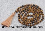 GMN738 Hand-knotted 8mm, 10mm yellow tiger eye 108 beads mala necklaces with tassel