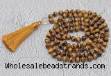 GMN741 Hand-knotted 8mm, 10mm yellow tiger eye 108 beads mala necklaces with tassel