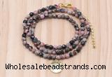 GMN7419 4mm faceted round tiny rhodonite beaded necklace with constellation charm