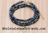 GMN7422 4mm faceted round tiny snowflake obsidian beaded necklace with constellation charm