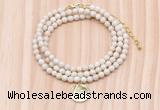 GMN7424 4mm faceted round tiny white fossil jasper beaded necklace with constellation charm