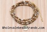 GMN7427 4mm faceted round tiny picture jasper beaded necklace with constellation charm