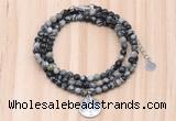 GMN7440 4mm faceted round tiny black water jasper beaded necklace with constellation charm