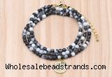 GMN7441 4mm faceted round tiny black & white jasper beaded necklace with constellation charm