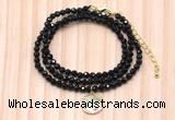 GMN7447 4mm faceted round tiny black spinel beaded necklace with constellation charm