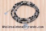 GMN7467 4mm faceted round black rutilated quartz beaded necklace with constellation charm