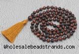 GMN748 Hand-knotted 8mm, 10mm red tiger eye 108 beads mala necklaces with tassel