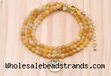 GMN7508 4mm faceted round tiny yellow aventurine beaded necklace with letter charm