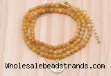 GMN7509 4mm faceted round tiny yellow jade beaded necklace with letter charm