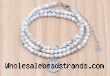 GMN7511 4mm faceted round tiny white howlite beaded necklace with letter charm