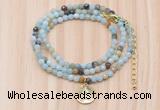 GMN7512 4mm faceted round tiny amazonite beaded necklace with letter charm