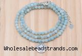 GMN7513 4mm faceted round tiny amazonite beaded necklace with letter charm