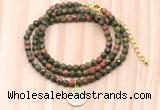 GMN7515 4mm faceted round tiny unakite beaded necklace with letter charm