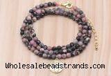 GMN7519 4mm faceted round tiny rhodonite beaded necklace with letter charm