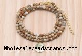 GMN7527 4mm faceted round tiny picture jasper beaded necklace with letter charm