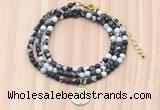 GMN7541 4mm faceted round tiny black & white jasper beaded necklace with letter charm