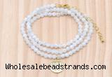 GMN7551 4mm faceted round tiny white moonstone beaded necklace with letter charm