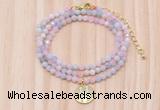 GMN7557 4mm faceted round tiny morganite beaded necklace with letter charm