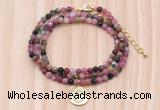 GMN7558 4mm faceted round tourmaline beaded necklace with letter charm