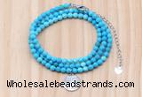 GMN7563 4mm faceted round turquoise beaded necklace with letter charm