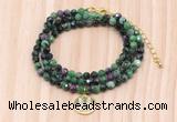 GMN7564 4mm faceted round ruby zoisite beaded necklace with letter charm